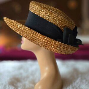 Eric Javits Hat Sun Straw Wide Brim Boater Hat with Bow